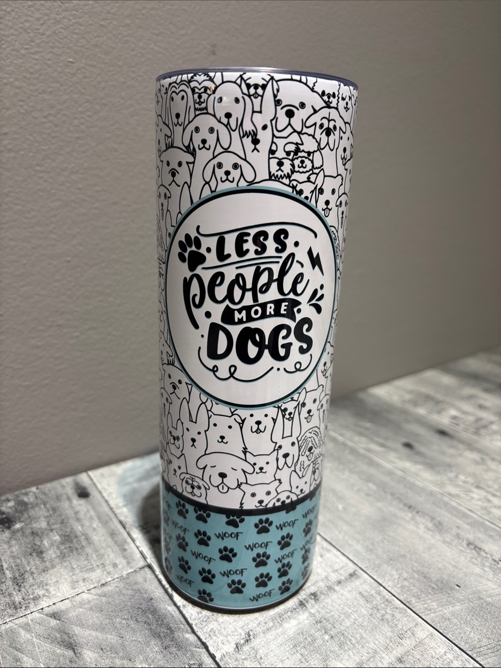 Less People More Dogs Stainless Tumbler - White & Teal